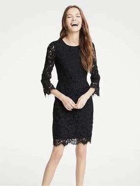 Ann Taylor Black Lace Dress with 3/4 sleeves size 6P